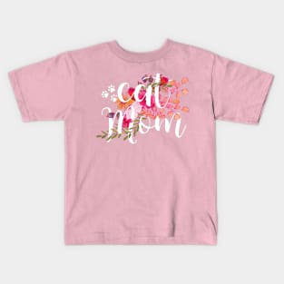 Cat mom floral design, watercolor flowers cat mom Kids T-Shirt